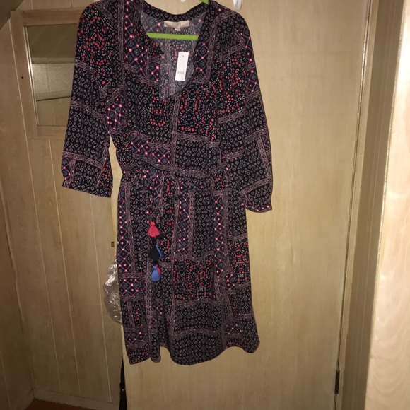 LOFT Dresses & Skirts - Loft patchwork tassel tie waste 3 quarter sleeve